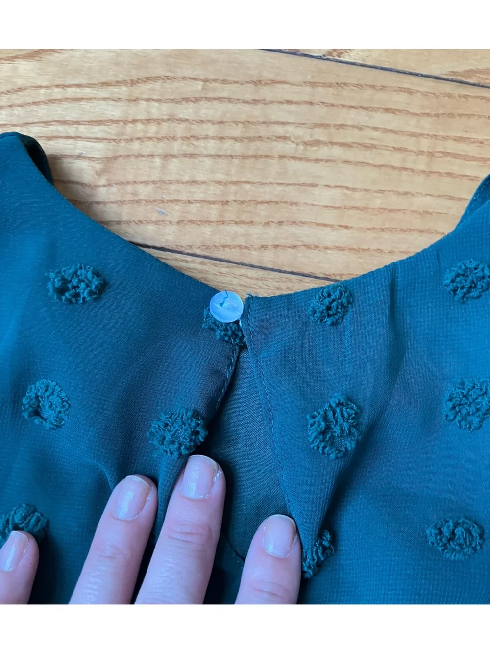 Girls 8-9 Deep Blue-Green chiffon dress with puffy dots